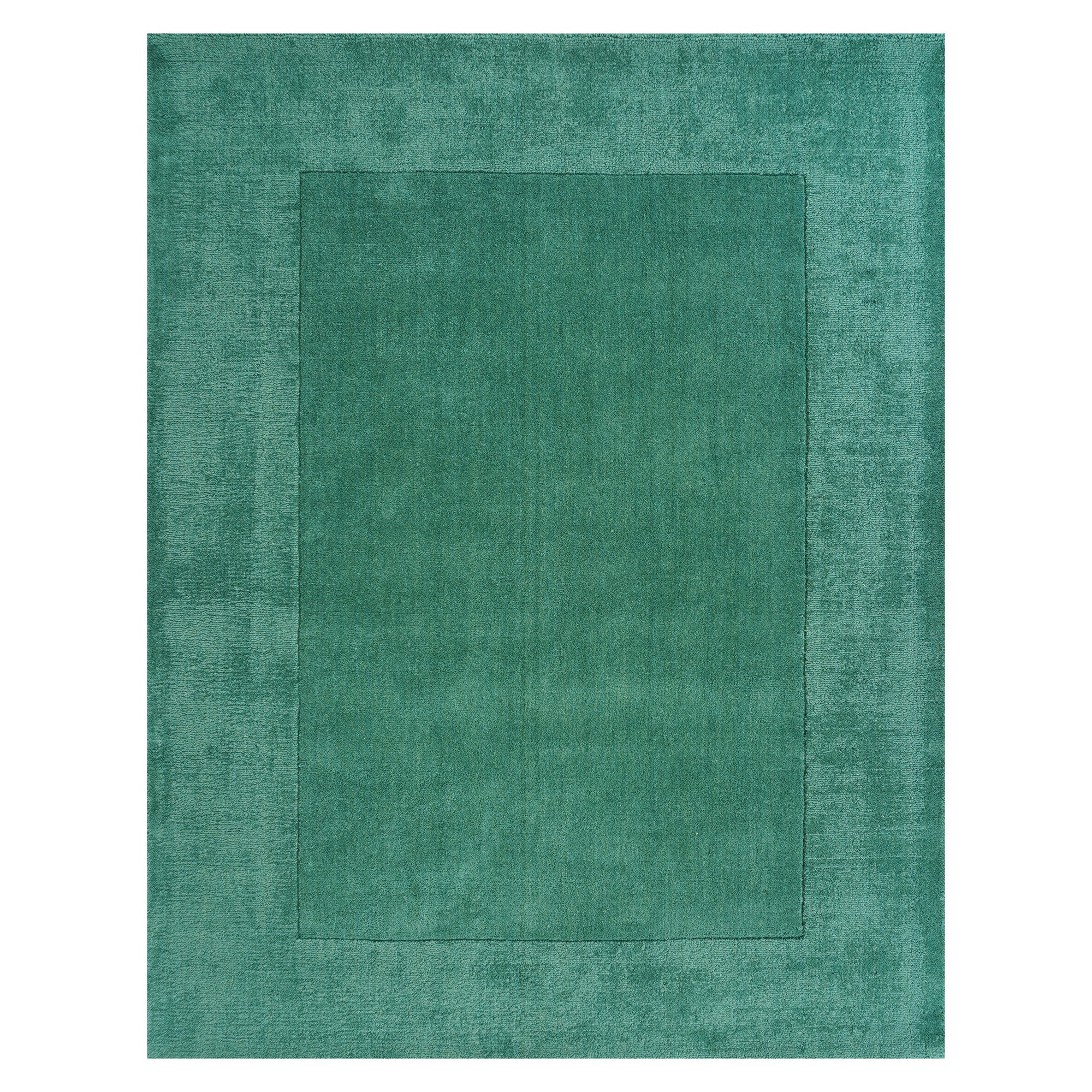 Handloom Plain Carved Border Wool Rugs In Green